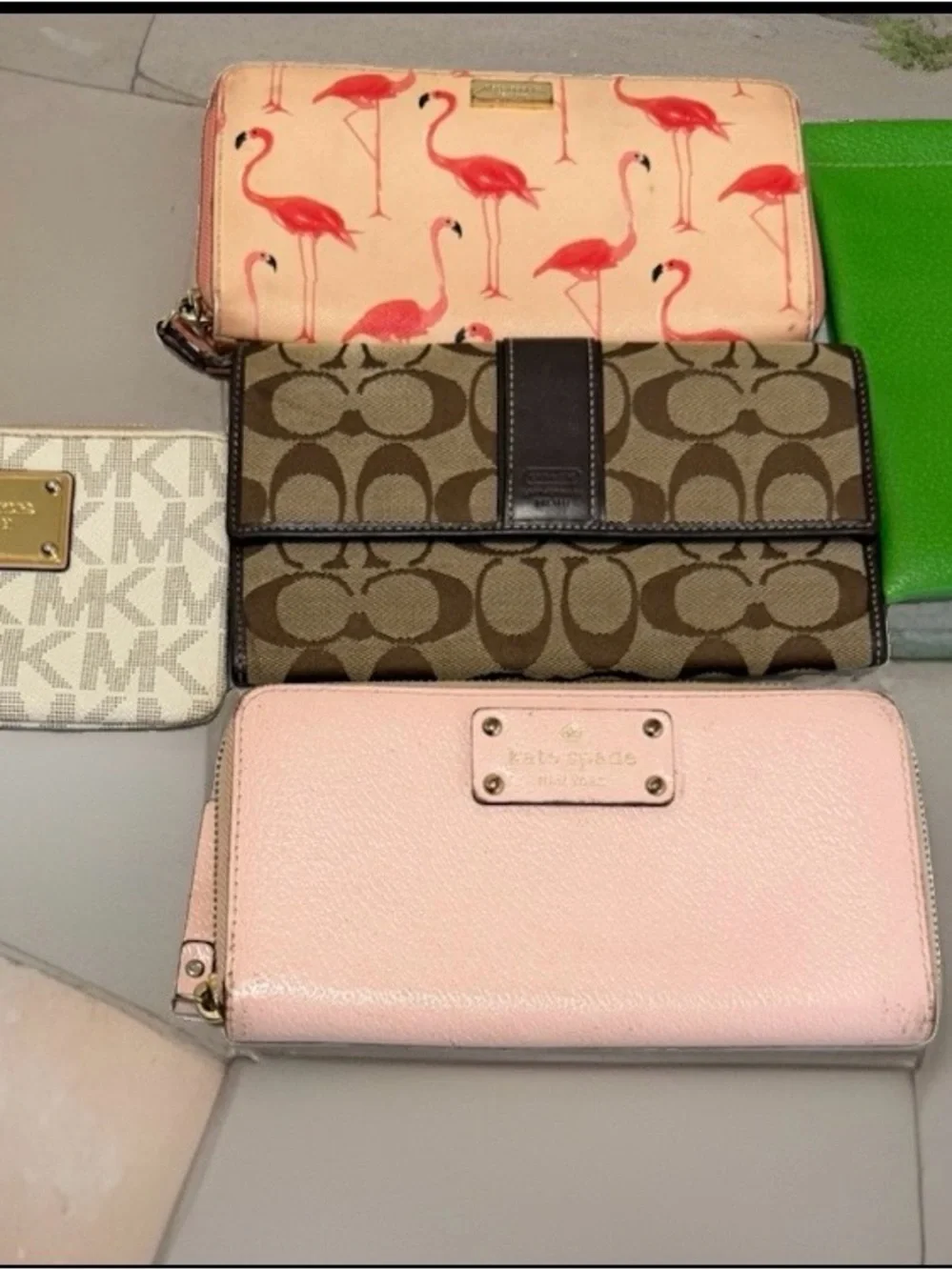 Coach kate spade Michael Kors Bundle leather Zip Around Wallets with Gold Logo